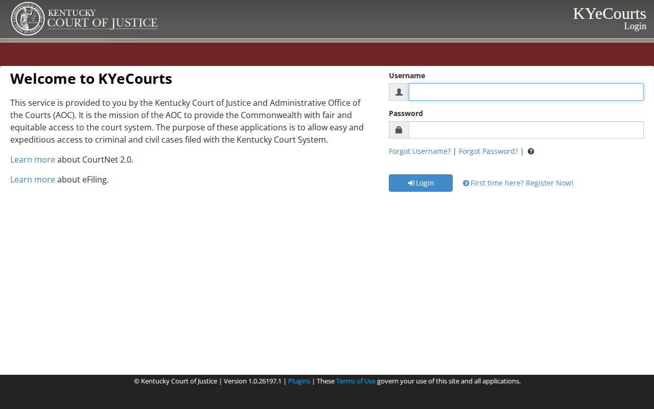 Kentucky CourtNet official case-search interface