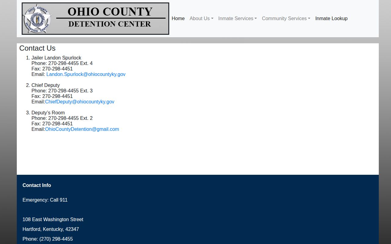 Ohio County Detention Center contact and records-routing page
