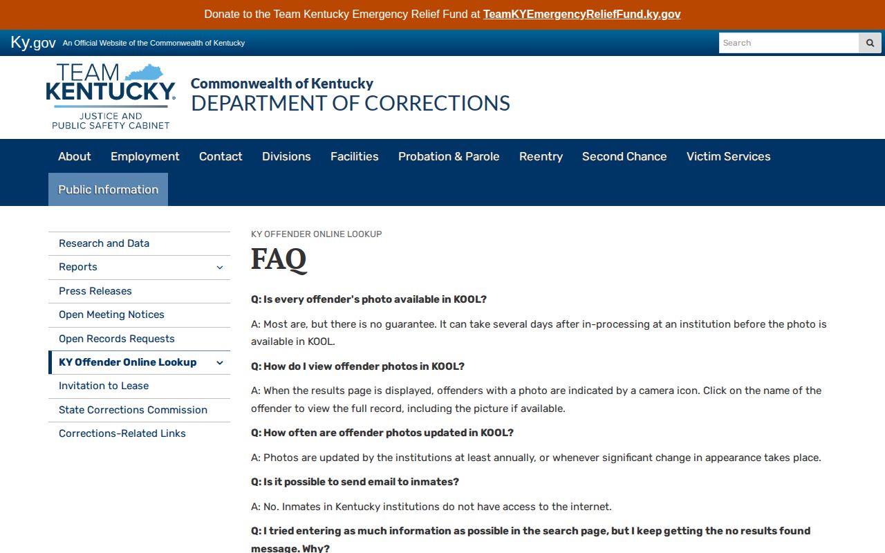 Kentucky DOC KOOL photo and refresh guidance